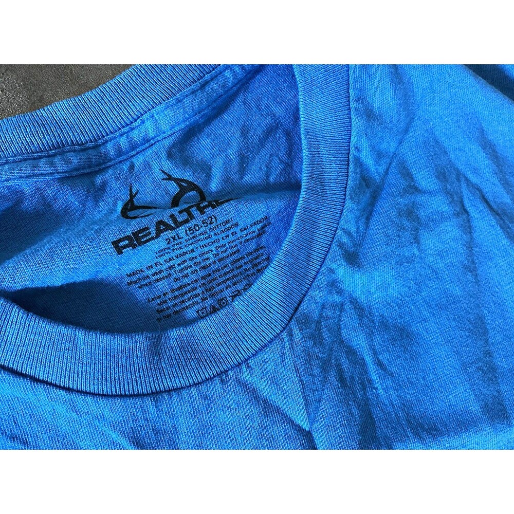 Realtree Fishing Mens 2XL Blue Graphic Logo Crewneck T Shirt Short Sleeve